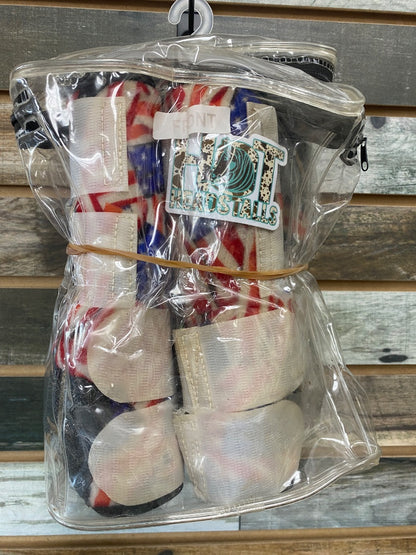 USED Hot Headstalls Sport Boots Set of 4 Medium Red/White/Blue Flag Pattern