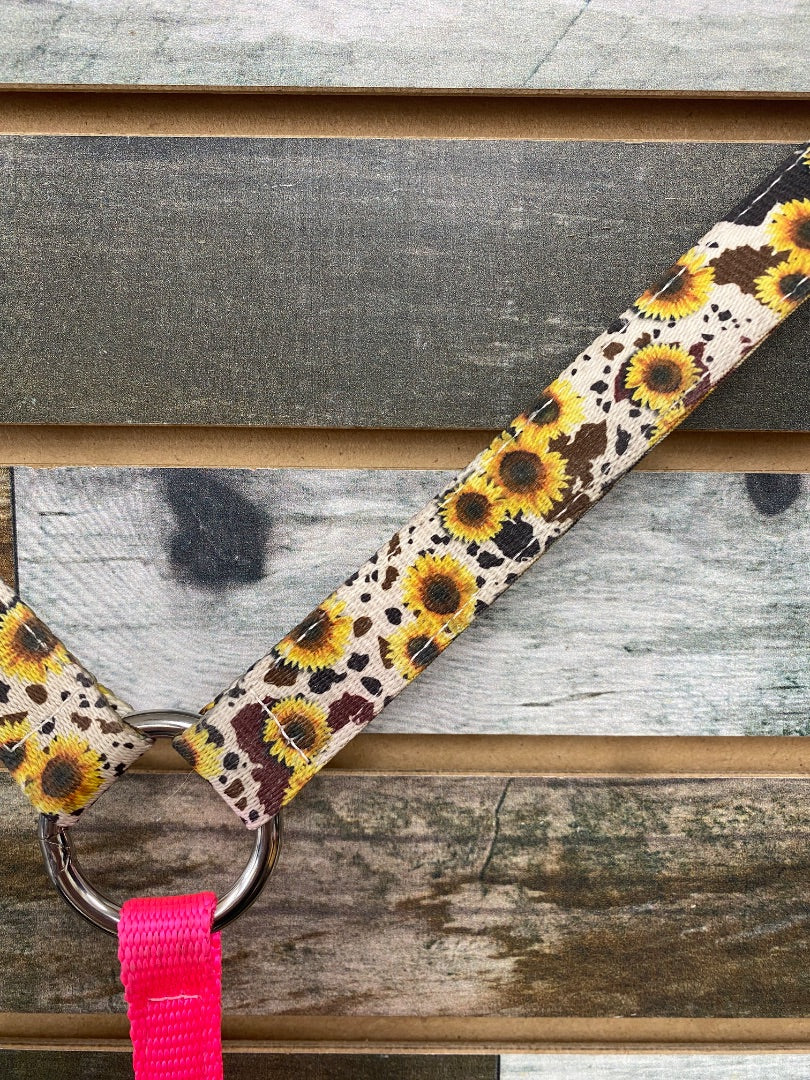 USED Hot Headstalls Custom Nylon Breastcollar – Pink, Cowhide & Sunflower