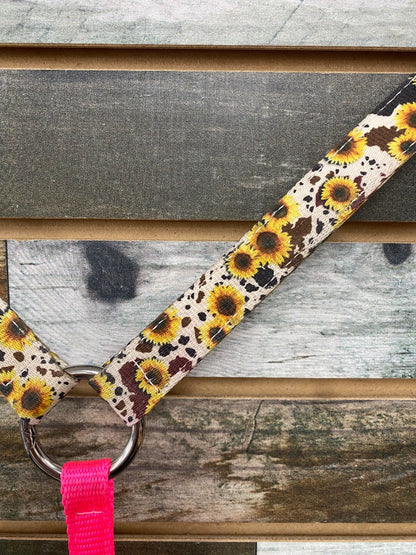 USED Hot Headstalls Custom Nylon Breastcollar – Pink, Cowhide & Sunflower