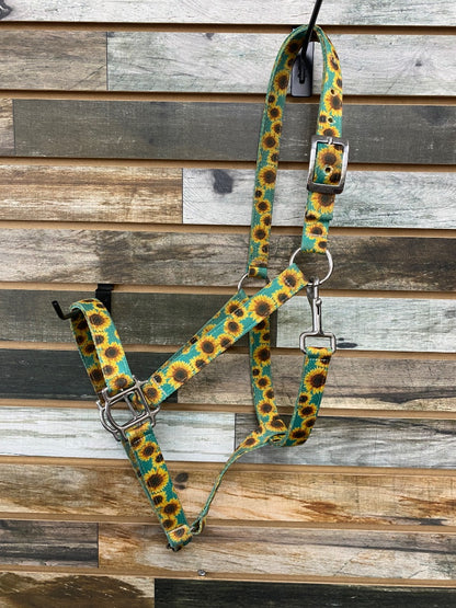 USED Hot Headstalls Nylon Halter – Teal & Sunflower Style