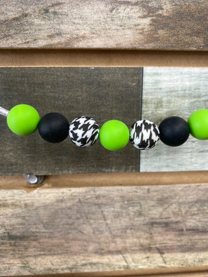 USED Beaded Curb Chain – Lime Green, Black & Houndstooth