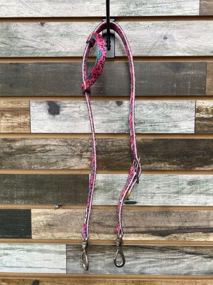 USED WhinneyWear One Eared Cactus Print Headstall Horse Pink/Teal