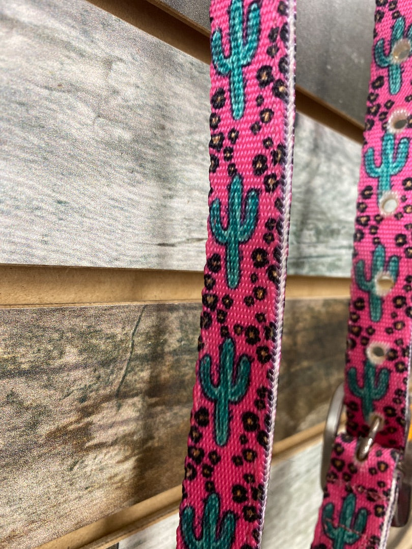 USED WhinneyWear One Eared Cactus Print Headstall Horse Pink/Teal
