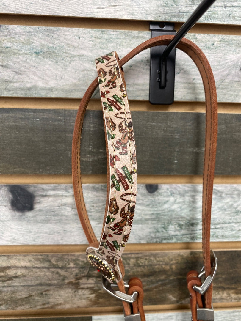 USED Little Paint One-Ear Headstall – Festive Christmas Fun