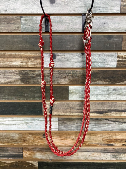 USED Whinney Wear Braided Barrel Reins – Red & White, Long Style
