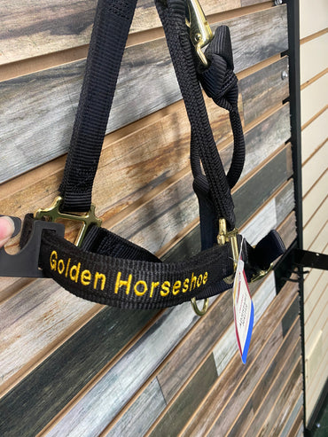 Golden Horseshoe Black Nylon Halter