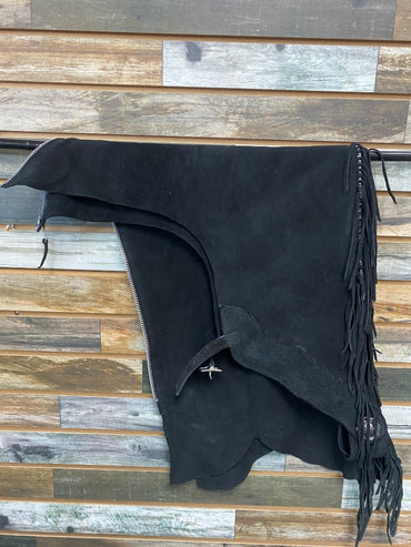 USED  Youth Western Chaps W/ fringe XL Black