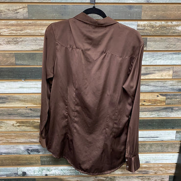 USED Wrangler Ladies Western Long Sleeve Button up Tops Medium Brown