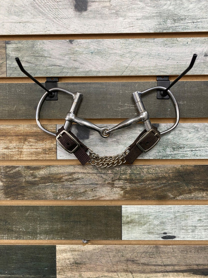 USED Golden Horseshoe Equestrian D-Ring With Curb Chain 5” Silver/Brown