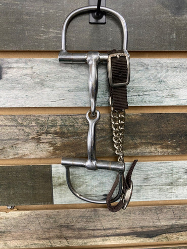 USED Golden Horseshoe Equestrian D-Ring With Curb Chain 5” Silver/Brown