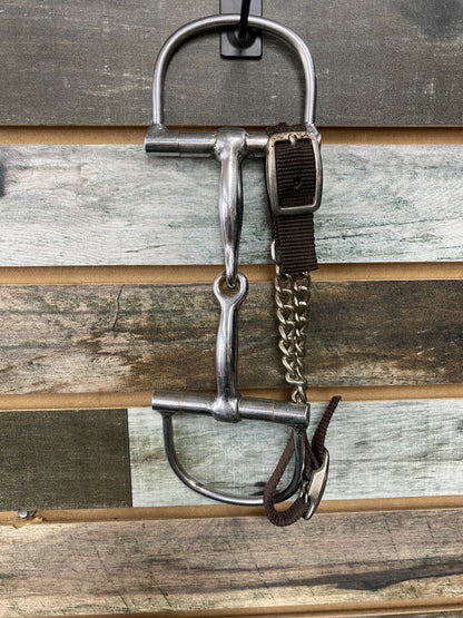 USED Golden Horseshoe Equestrian D-Ring With Curb Chain 5” Silver/Brown
