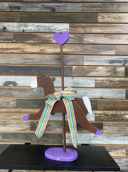 USED  Wood Horse Statue  Purple/Brown