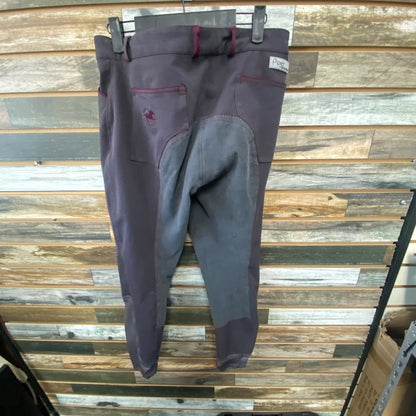 USED Smartpak Ladies English Breeches 32r grey w/maroon piping