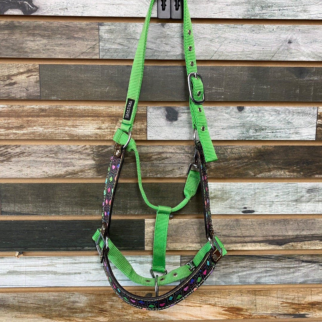 USED Tacktical Nylon/Leather Halter Full Neon Green/Brown