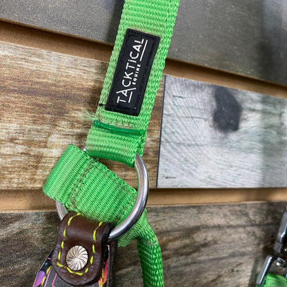 USED Tacktical Nylon/Leather Halter Full Neon Green/Brown
