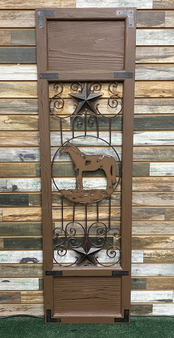 USED Indoor House Shutters w/ Metal Horse Design