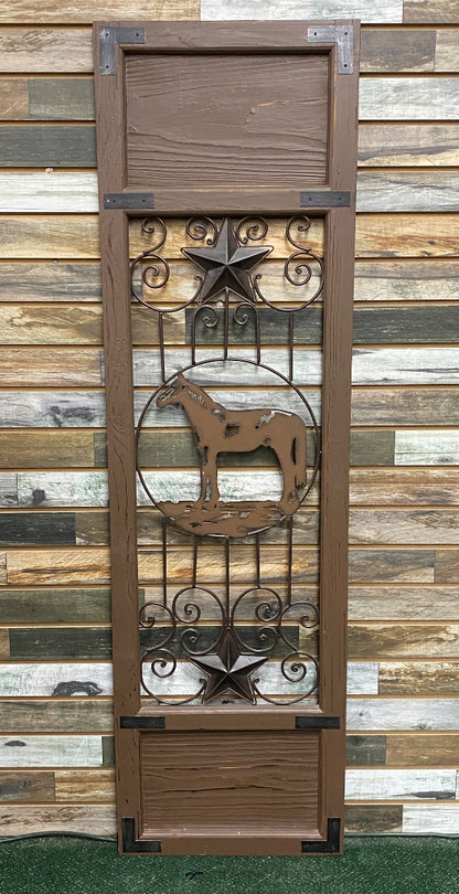 USED Indoor House Shutters w/ Metal Horse Design