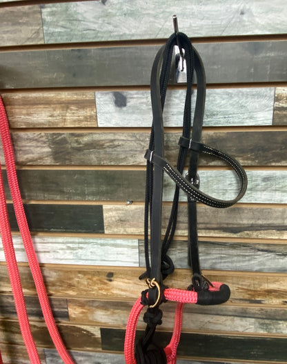 USED Ridge Creek Loping Hackamore – Bright Pink & Black Combo