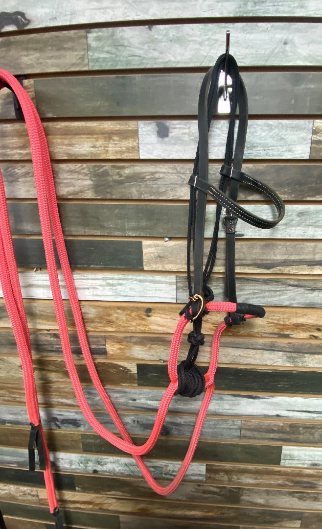 USED Ridge Creek Loping Hackamore – Bright Pink & Black Combo