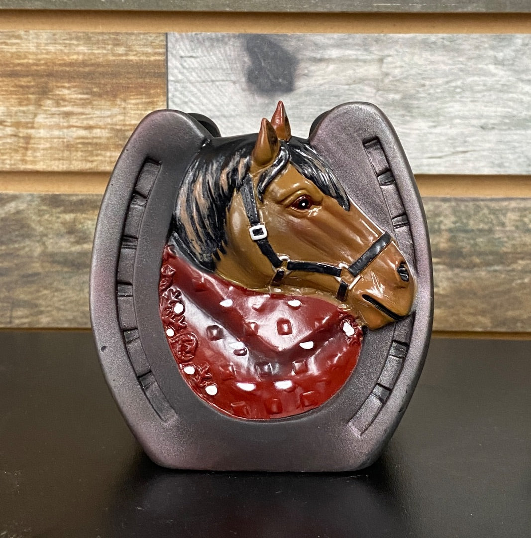 USED Bay Horse & Horseshoe Rubber Cup Holder