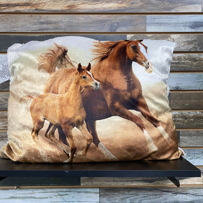 USED Fleece Bottom Pillow  Chestnut Horse Multicolor
