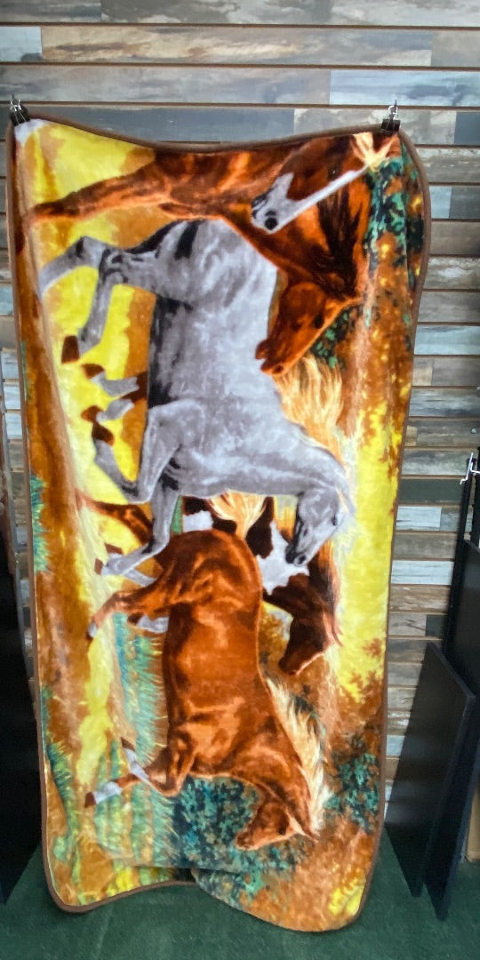USED Royal Plush Raschel Throw Blanket 50" x 60" Horse Multicolor