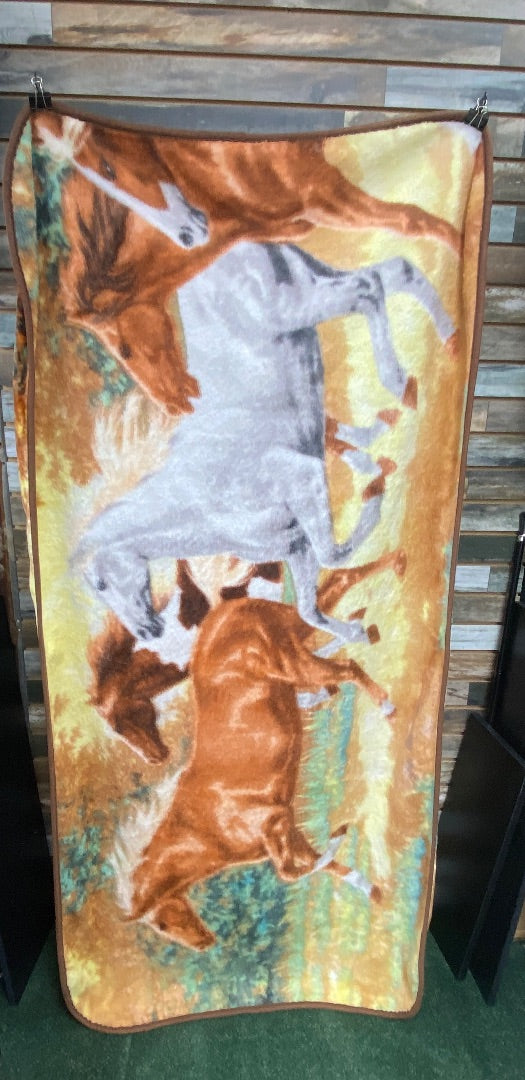 USED Royal Plush Raschel Throw Blanket 50" x 60" Horse Multicolor
