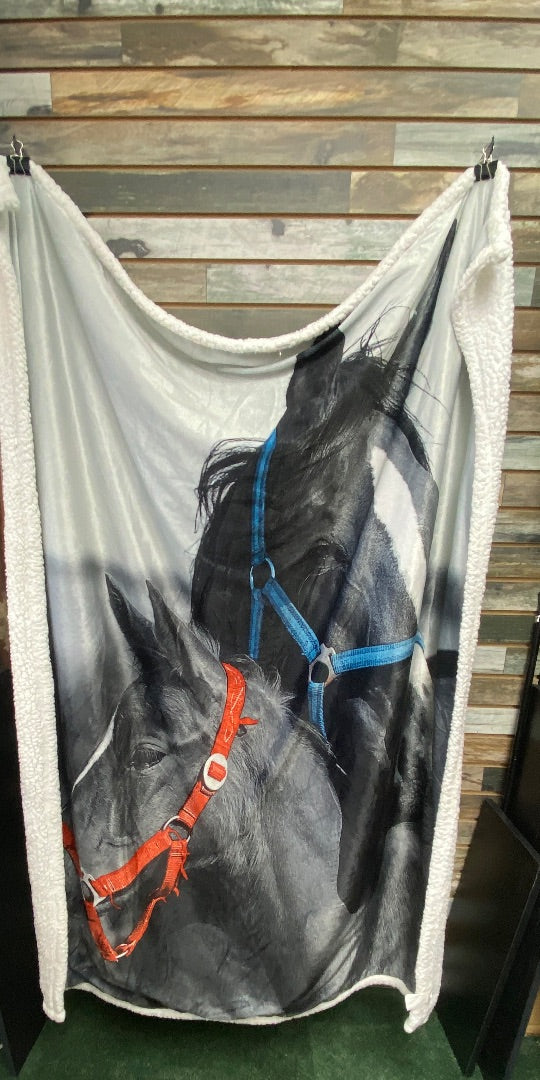 USED Fleece Bottom Blanket with Horse Face Pattern