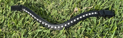 Bridleberry #206 Black Leather Browband w/ Black & Clear Crystals