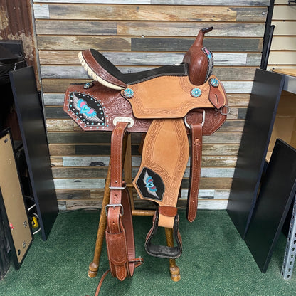 USED Stunning Barrel Saddle – 16" Seat, 7" Gullet