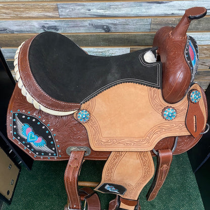 USED Stunning Barrel Saddle – 16" Seat, 7" Gullet