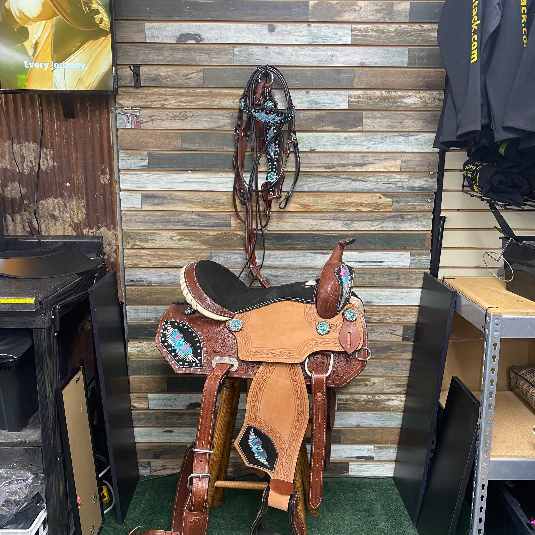 USED Stunning Barrel Saddle – 16" Seat, 7" Gullet