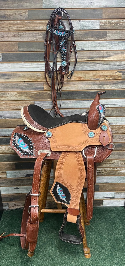 USED Stunning Barrel Saddle – 16" Seat, 7" Gullet