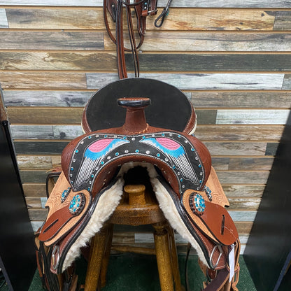 USED Stunning Barrel Saddle – 16" Seat, 7" Gullet