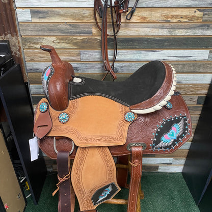 USED Stunning Barrel Saddle – 16" Seat, 7" Gullet