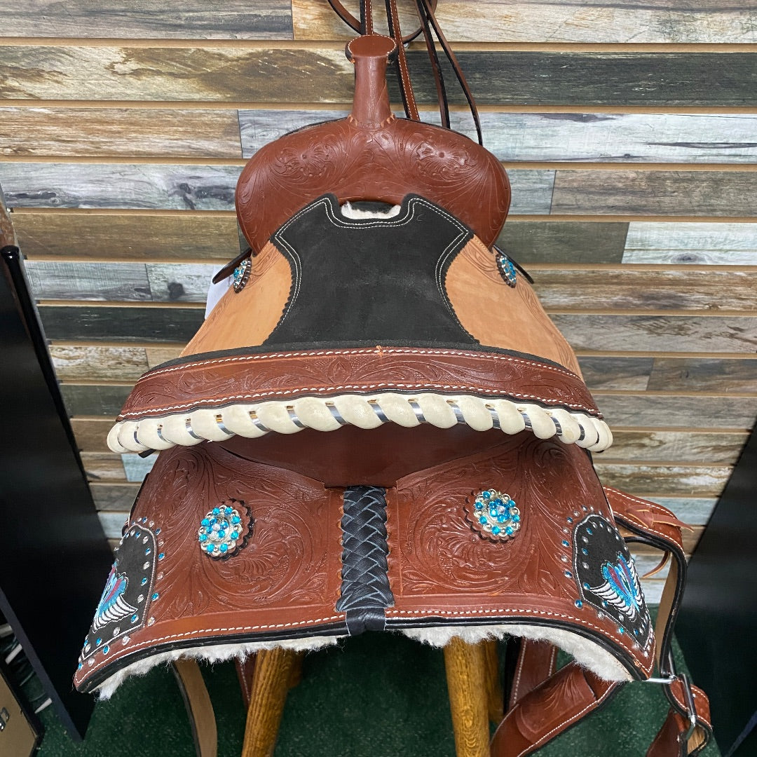 USED Stunning Barrel Saddle – 16" Seat, 7" Gullet