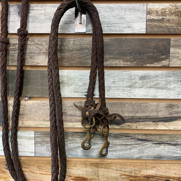 USED  Thick Round Leather Braided Reins 10' Dark Oil