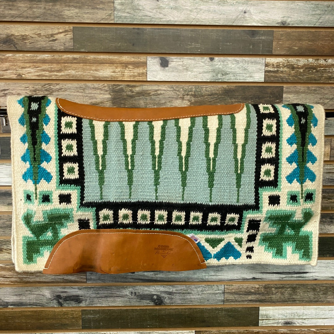 USED Professional Choice Blanket Top Saddle Pad 33” X 36’ white/green/teal