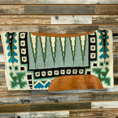 USED Professional Choice Blanket Top Saddle Pad 33” X 36’ white/green/teal