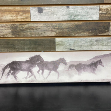 USED Black & White Running Wild Horses Art