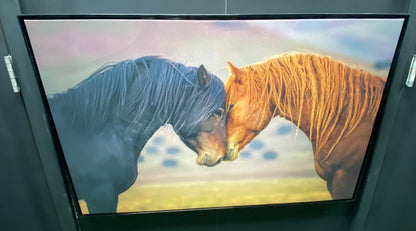 the spring shop Two Horses Canvas Wall Decor 24" H x 36" W x 1.25" D Black, Green, Brown & Chestnut