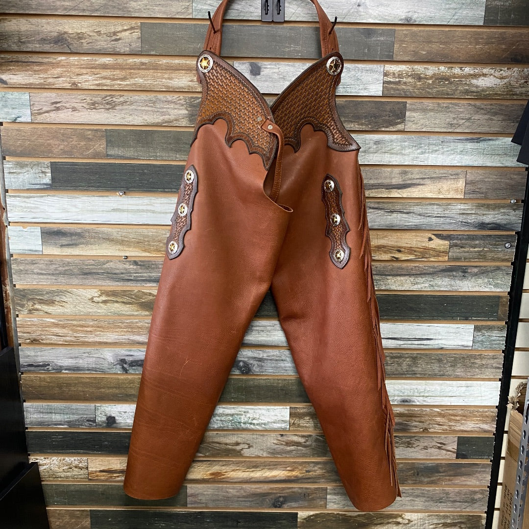 USED Country Cobbler Chap Co. Fringe Chaps 44" Med Oil
