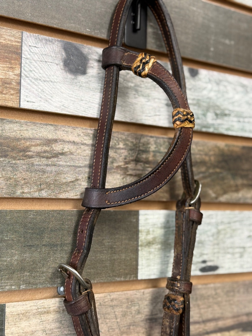 USED Leather One Ear Headstall with Rawhide Wrapped Accents