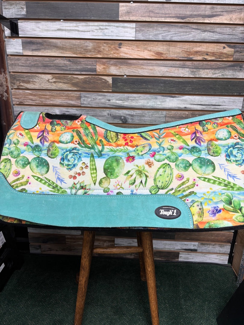 USED Tough 1 Cactus Print Felt Saddle Pad 31x32