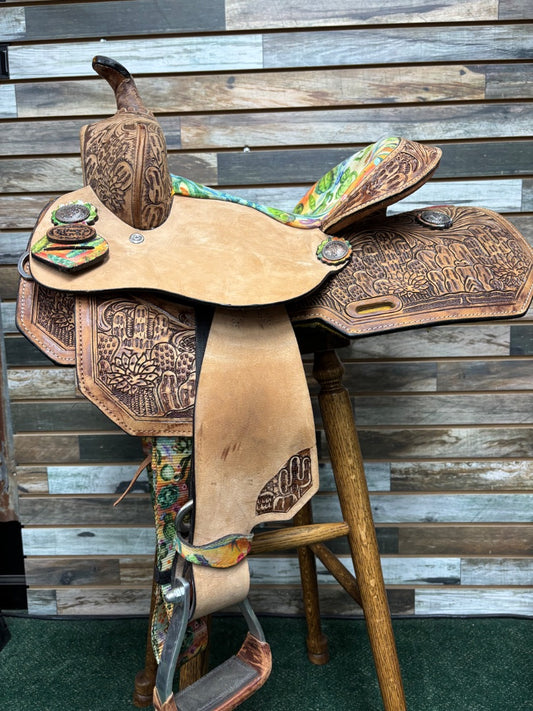 Silver Royal Youth Cactus Barrel Saddle 12" Rough out