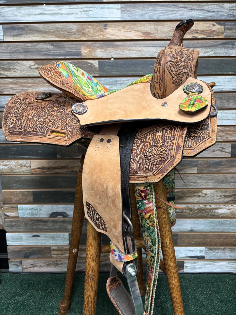 Silver Royal Youth Cactus Barrel Saddle 12" Rough out