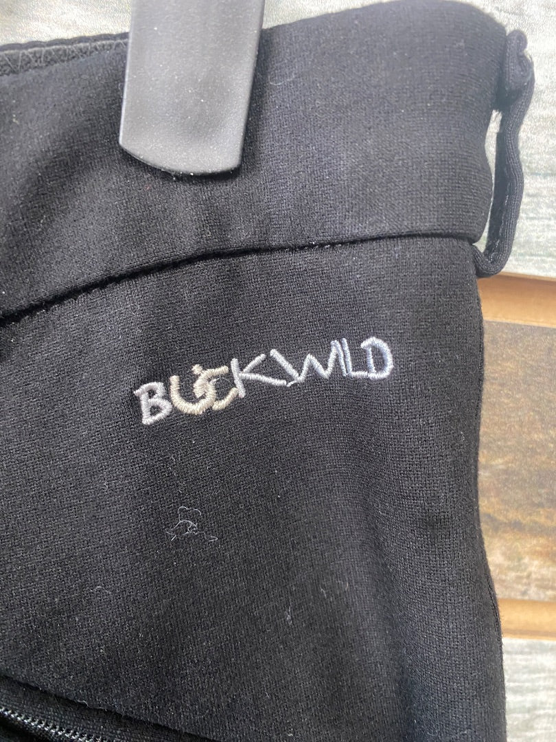 USED Buckwild Ladies full seat breeches 36 Black with Green Cactus pattern