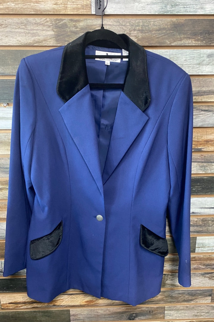 USED Stateline Tack Show Coat with Black Velvet Collar /Pockets Large Blue