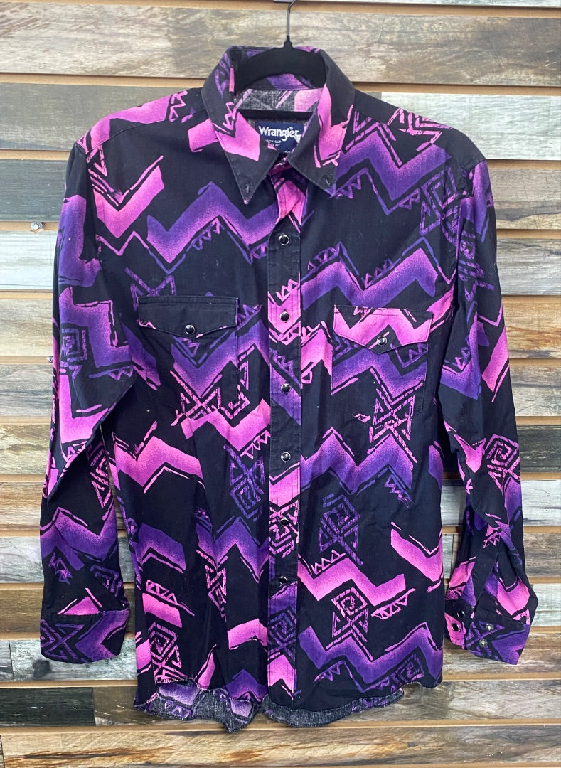 USED Wrangler Ladies Western Long Sleeve Button up Tops XL Purple/Black