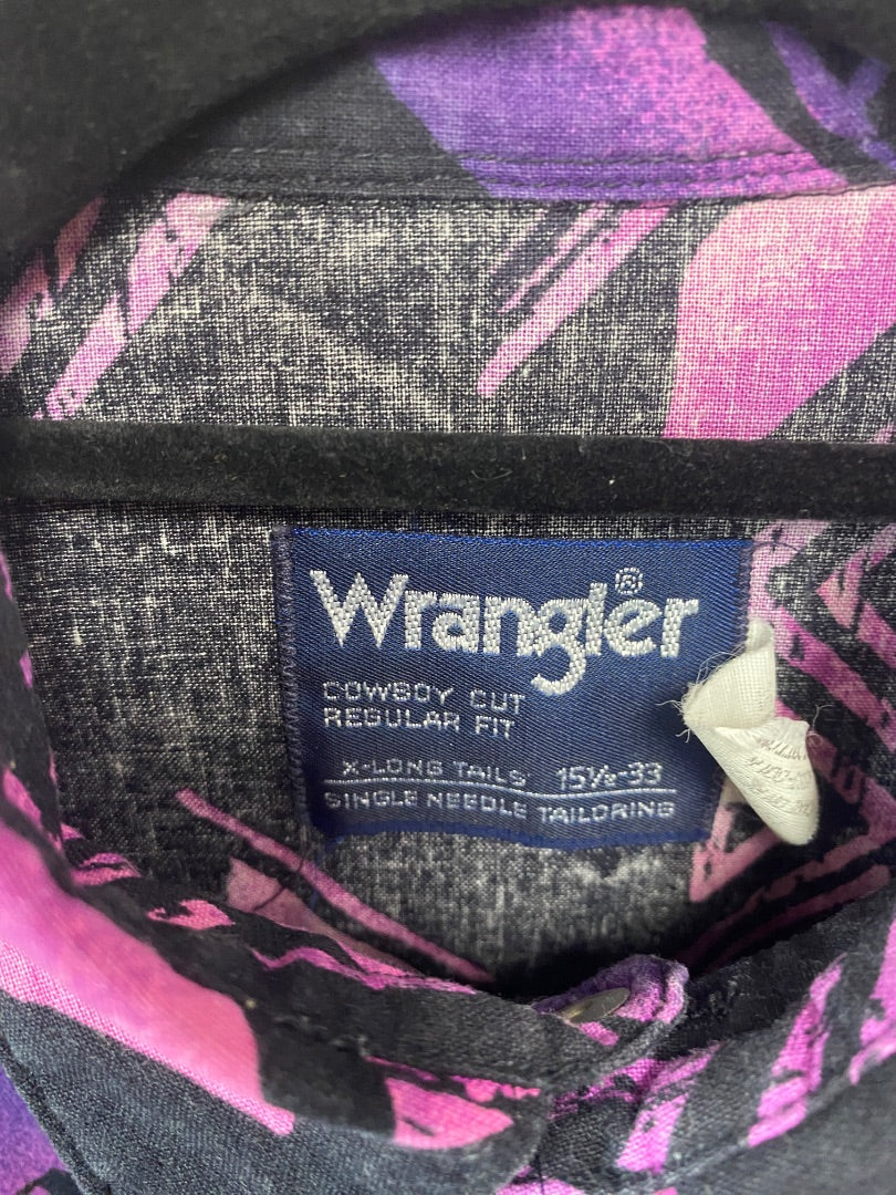 USED Wrangler Ladies Western Long Sleeve Button up Tops XL Purple/Black